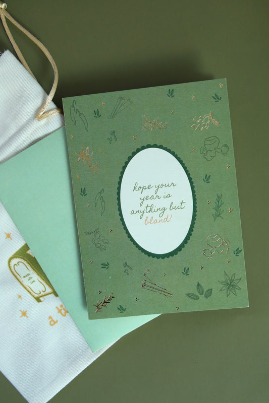 'anything but bland new year' card